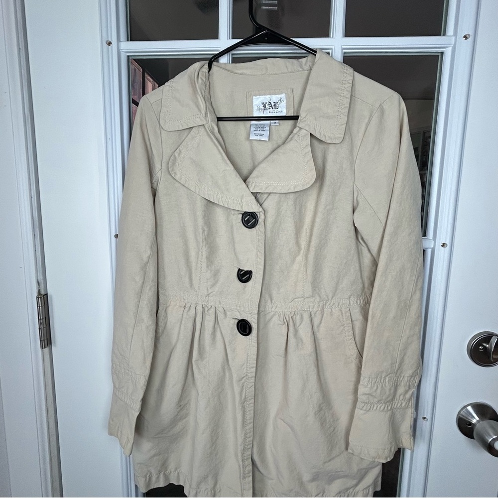 Live a Little Tan‎ Trench Coat with Black Buttons